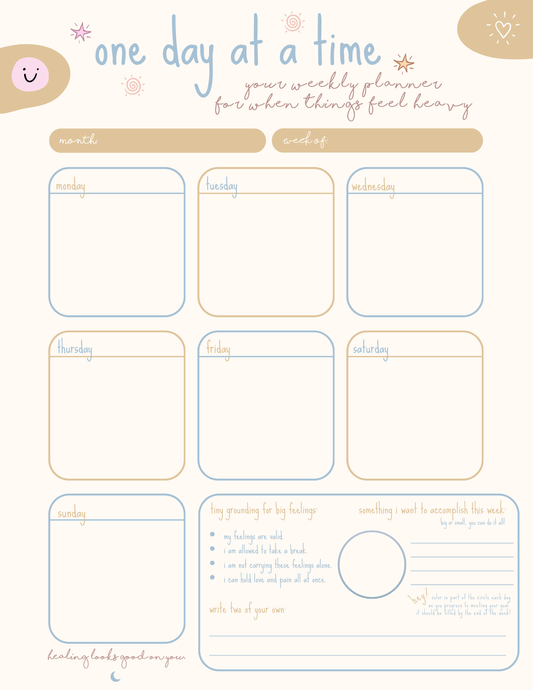 FREE one day at a time weekly planner