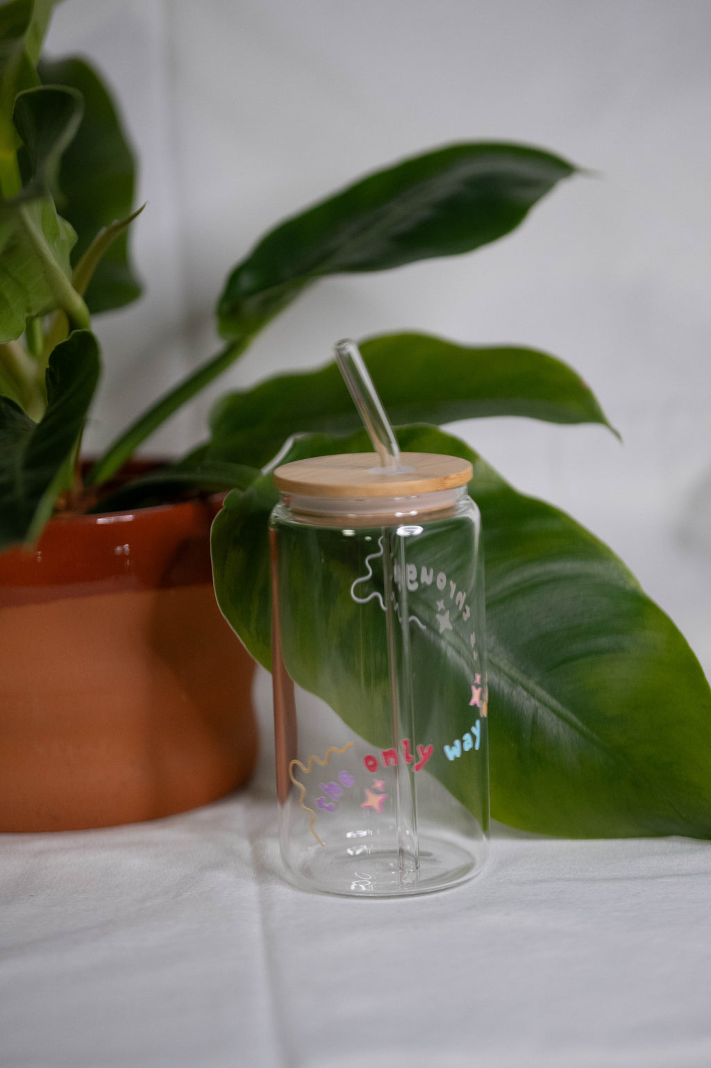 the only way out is through tumbler glass w/ straw
