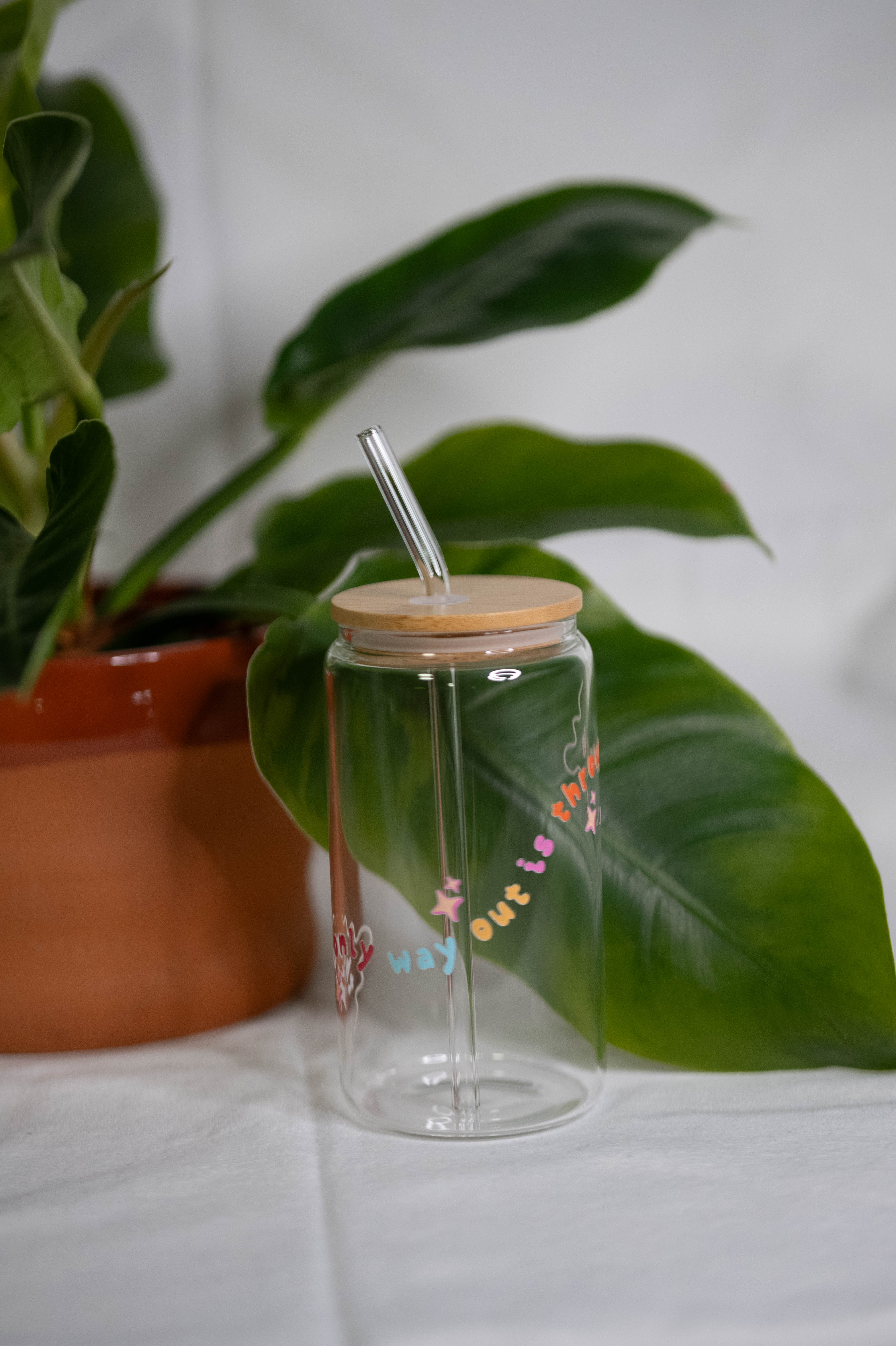 the only way out is through tumbler glass w/ straw