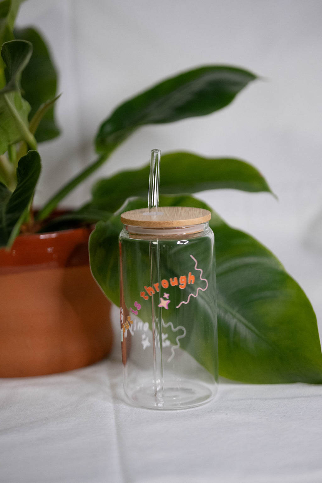 the only way out is through tumbler glass w/ straw